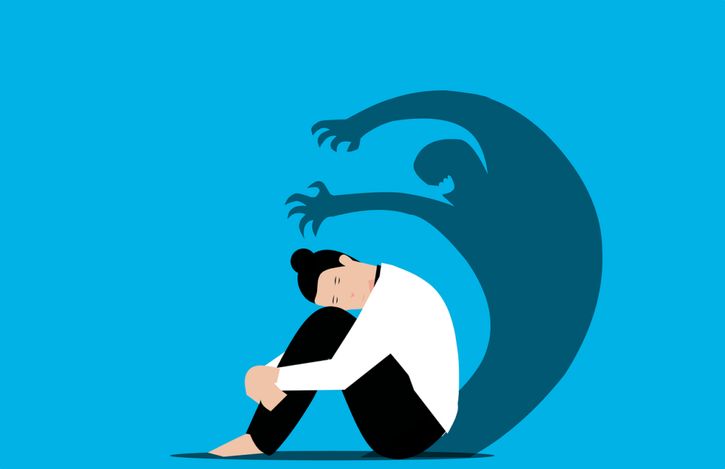 illustration of person with anxiety looming over them